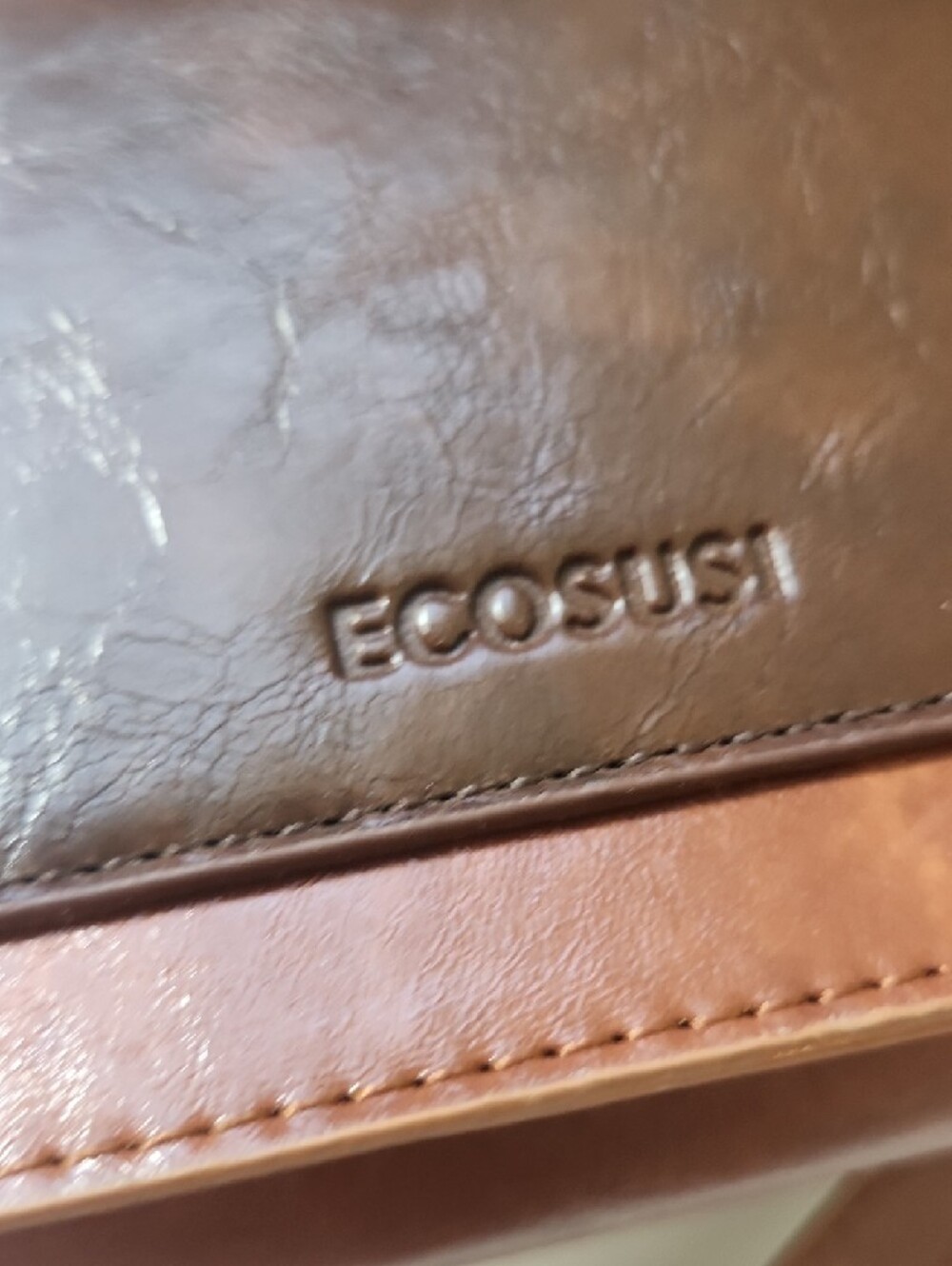 Two-Tone Brown Leather Satchel with Adjustable Strap - Picture 9 of 16